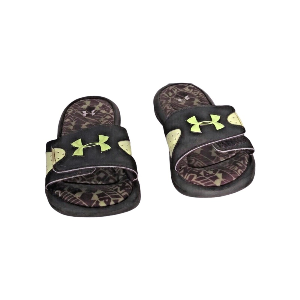Under Armour Kids Ignite 4D‎ Foam Adjustable Slides Black Lime Green Sandals